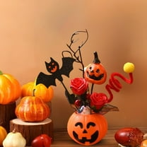 Halloween Pumpkin Vase Centerpiece with Artificial Flowers Maple Leaves Berries Fall Table Decor for Thanksgiving Home Party Decoration(A)