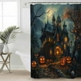 thumbnail image 1 of Halloween Pumpkin Waterproof Fabric Shower Curtain, Retro Forest Cottage Castle Vintage Bats Shower Curtain for Bathroom Curtains Bathtubs Hotel Washable Shower Curtains with 12 Hooks Standard 60x72, 1 of 6