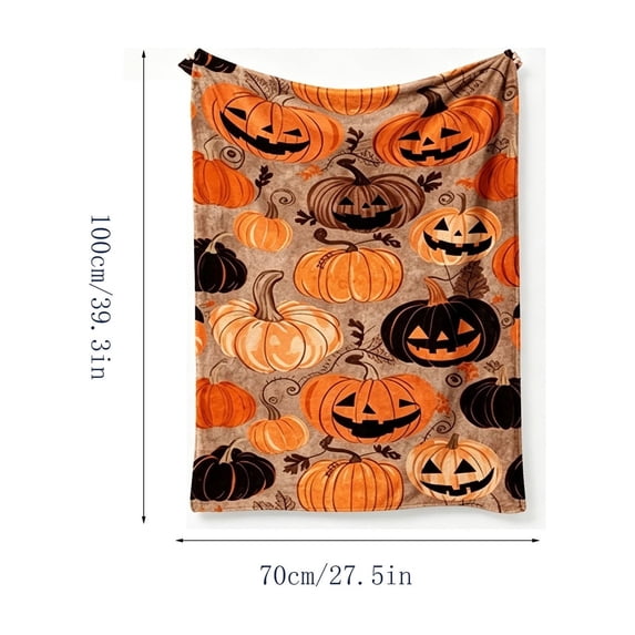 Halloween Pumpkin Web Flannel Throw Blanket Soft Cozy Decorative Blanket Vintage Orange Black Bow Pattern Fleece Blanket for Sofa Couch Bed Bedroom Holiday Decor 70x100cm