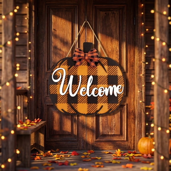 Halloween Pumpkin Welcome Sign - Spooky Festive Decoration for Home and Parties - Durable Wood/MDF Construction with Hanging Rope - Perfect Holiday Gift for Halloween Decor Enthusiasts