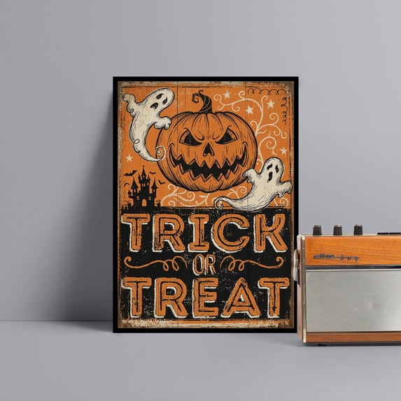 Halloween Pumpkin Whimsical Ghost Orange Black Graceful Poster ...