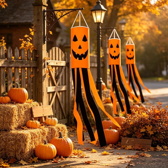 Halloween Pumpkin Windsock Decorative Hanging Flag Orange Polyester 47.2 Inches