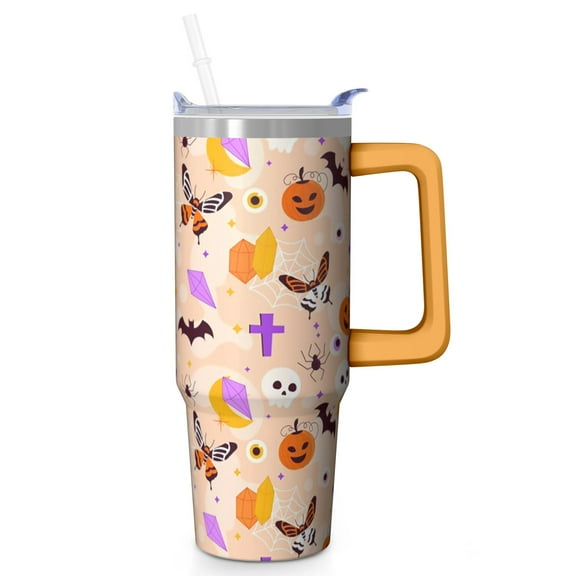Halloween Pumpkin Witch 30 Oz Tumbler with Handle and Straw, Cute Spooky Stainless Cup, Gift for Girls