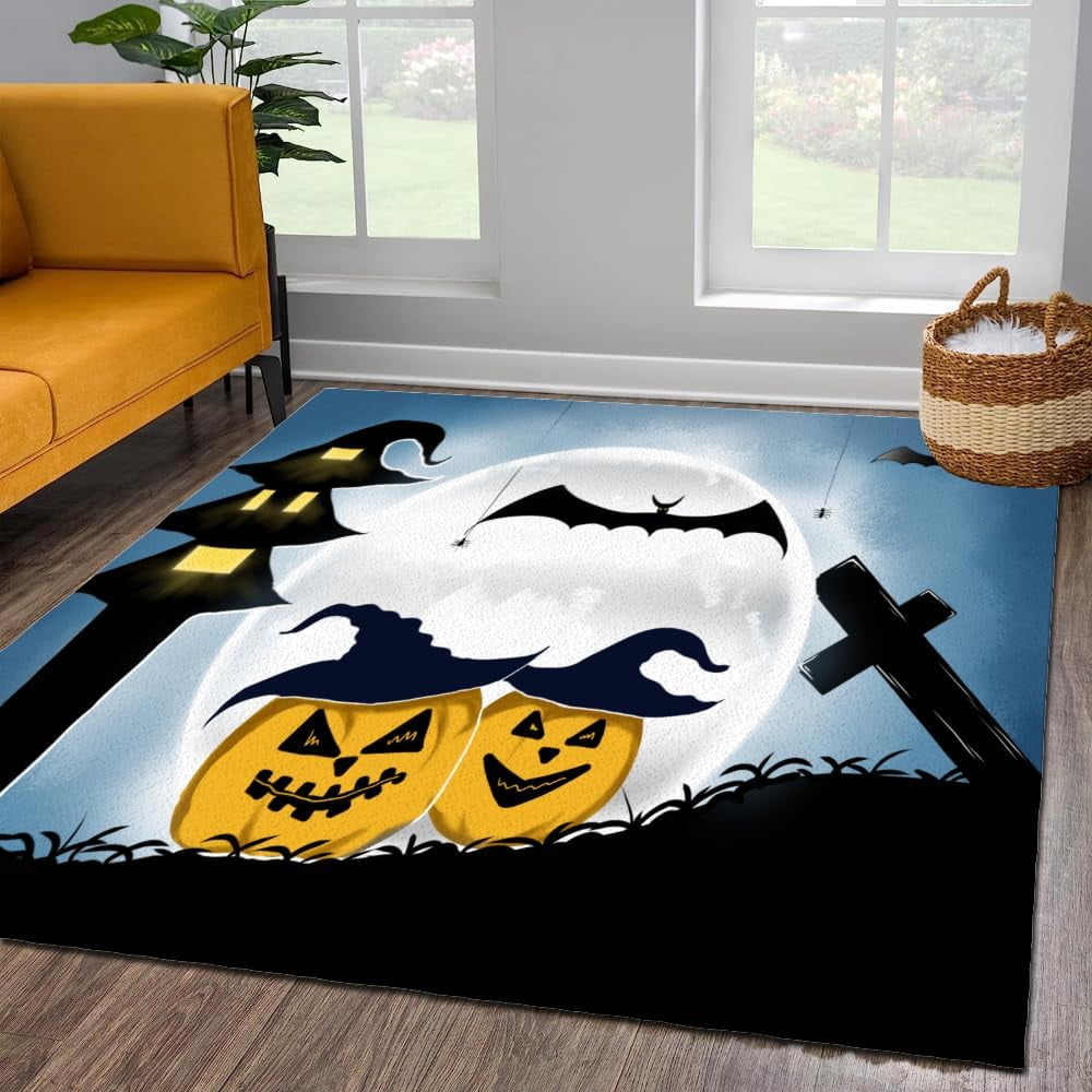 Halloween Pumpkin Witch Area Rug, Bat Spider Web Printed Rugs ...