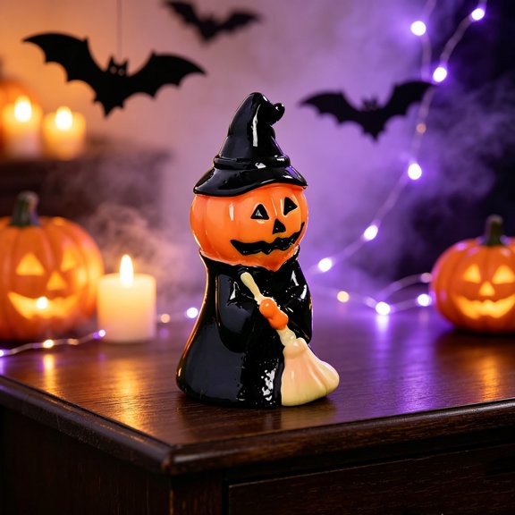 Halloween Pumpkin Witch Figurines, Miniature Pumpkin Wizard Ornaments, Unique Desktop Decorations for Spooky Scenes, Ideal for Halloween Party and Home Decor