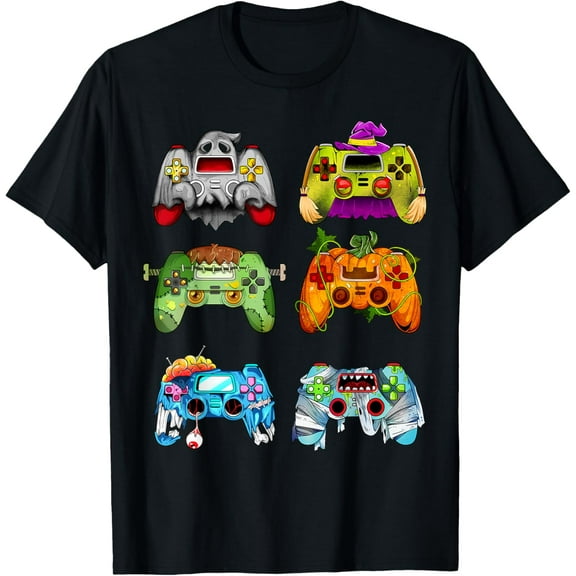 Halloween Pumpkin Witch Gaming Controllers Zombie Boys Kids T-Shirt