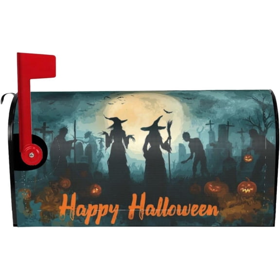 Halloween Pumpkin Witch Mailbox Covers Magnetic Magical Pumpkin Witch Mailbox Wraps Standard Size 21x18 Inch Post Letter Box Cover for Outdoor Garden Yard Decor