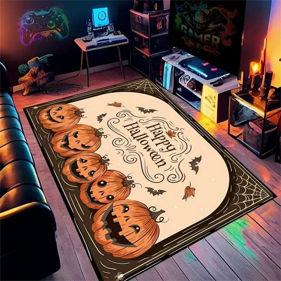 Halloween Pumpkin Witch Pleated Carpet for Living Room Sofa Table Large Area Rugs Bedroom Hallway Balcony Anti Slip Floor Mat