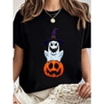 thumbnail image 1 of Halloween Pumpkin Witch Tee T Shirt Casual Graphic Tees Costume Comfort Tops Vintage Design Black S-5XL, 1 of 5
