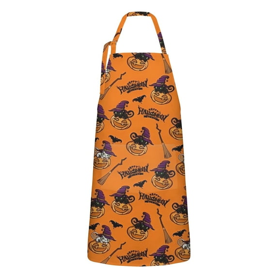 Halloween Pumpkin Witches Apron-Garden Aprons for Women with Pockets-Cotton Linen Waterproof Kitchen Cooking Gardening Aprons Adjustable for Kitchen,Cooking,BBQ and Salon 32"x27"