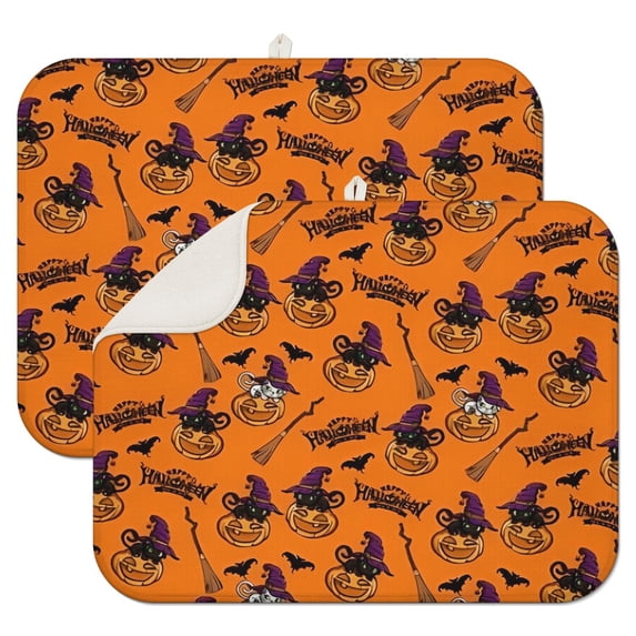 Halloween Pumpkin Witches Pattern Dish Drying Mat for Kitchen 1 Pack, Ultra Absorbent Microfiber Dishes Drainer Mats,18x24in(46x61cm)