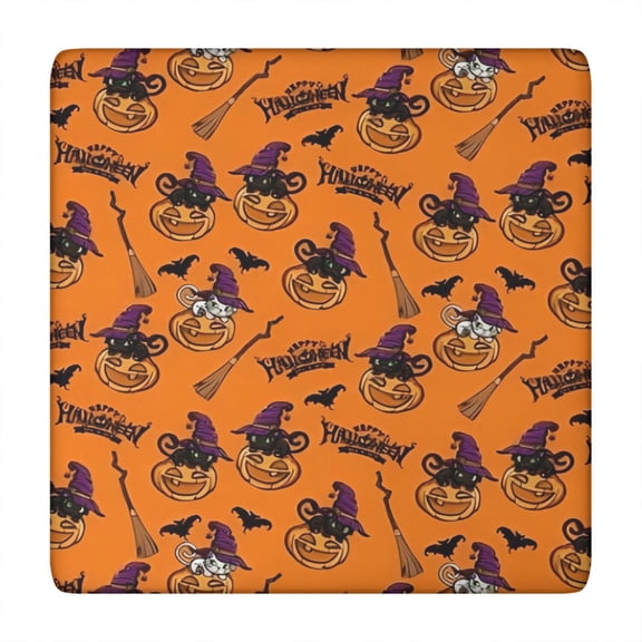 Halloween Pumpkin Witches Pattern Square Fitted Tablecloth with Elastic Edge,Square Table Cover,Washable Elastic Table Cover for Home Kitchen Party Decor 34"x34"