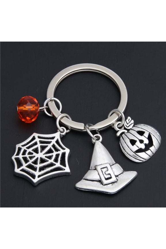 Halloween Pumpkin Wizard Broom Teeth Keychain