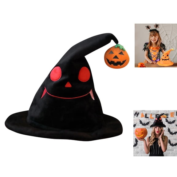 Halloween Pumpkin Wizard Plush Hat, Cute Pumpkin Face Party Costume Prop, Festive Decoration Accessory for Halloween Dressup