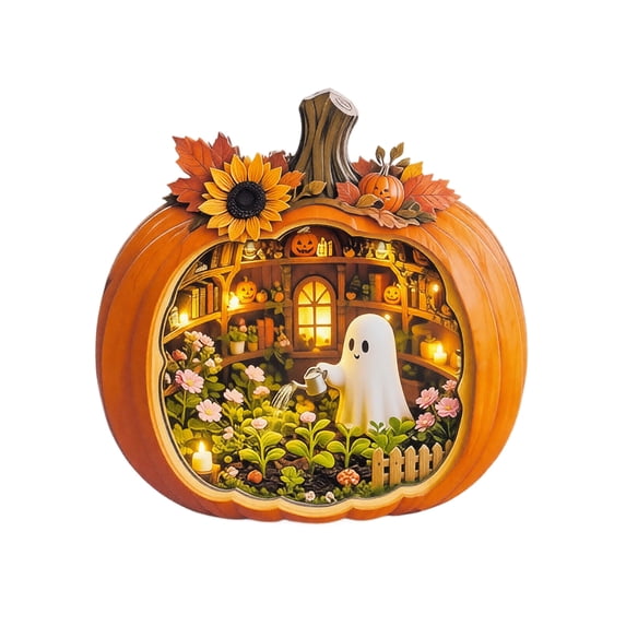 Halloween Pumpkin Wooden Display Stand 11 Inch Tabletop Decoration, Tool-Free Triangular Support Creates Stable Seasonal Accent, Halloween Party Decor for Home Store Shelf Mantel Counter