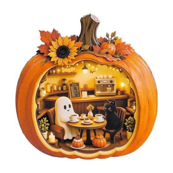 Halloween Pumpkin Wooden Display Stand 13 Inch Tabletop Decoration, Tool-Free Triangular Support Creates Stable Seasonal Accent, Halloween Party Decor for Home Store Shelf Mantel Counter