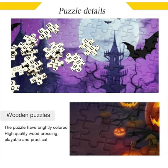 Halloween Pumpkin Wooden Jigsaw Puzzles, Intellectual Entertainment Educational Puzzles Fun Family Game Creative Gift for Friends Parents Grandparents, 1000 Pieces