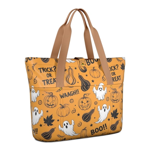Patterns Word Image Halloween Pumpkin Words Pattern Large Tote Bag for Women, Polyester ...