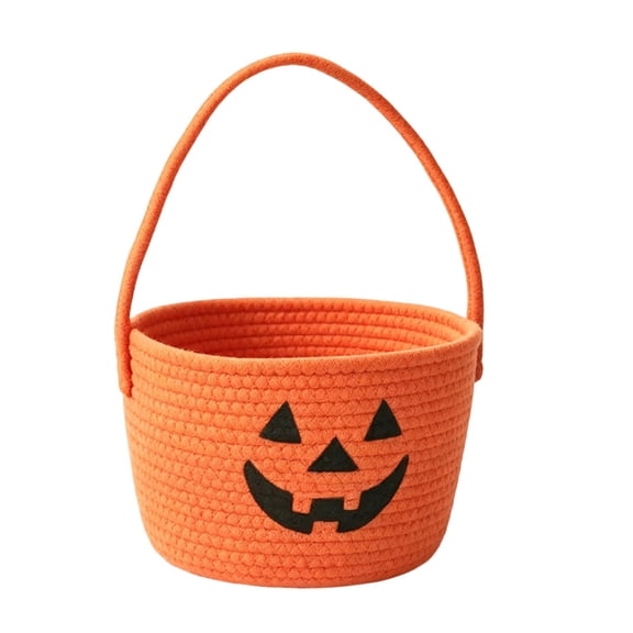 Halloween Pumpkin Woven Basket, Durable & Reusable Trick or Treat Pumpkin Cotton Rope Candy Bucket For Gifts, Bedroom Home Halloween Party Decorations