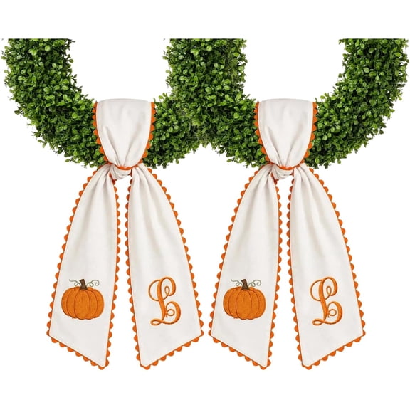 Halloween Pumpkin Wreath Sash Double-Sided Fall Door Ornament Thanksgiving Harvest Display 2-Pack