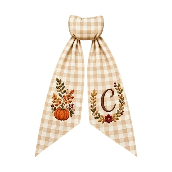 Halloween Pumpkin Wreath Sash, Fall Front Door Decor Monogram Initial, Plaid Pumpkin Bow Decorative Tie for Wreath Garland Yard by Akmoler, 5.12" × 54.33"