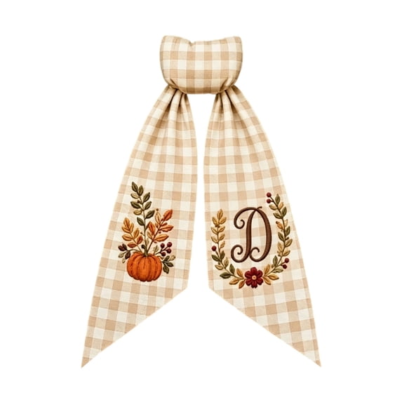 Halloween Pumpkin Wreath Sash, Fall Front Door Decor Monogram Initial, Plaid Pumpkin Bow Decorative Tie for Wreath Garland Yard by Akmoler, 5.12" × 54.33"