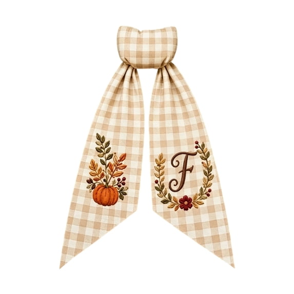 Halloween Pumpkin Wreath Sash, Fall Front Door Decor Monogram Initial, Plaid Pumpkin Bow Decorative Tie for Wreath Garland Yard by Akmoler, 5.12" × 54.33"