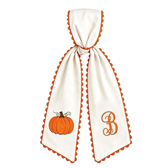 Halloween Pumpkin Wreath Sash Fall Front Door Orange Bow Sash, 1pc Monogrammed Ribbon with A to Z Embroidery, 50x4 Inch Polyester Wreath Decor(B )