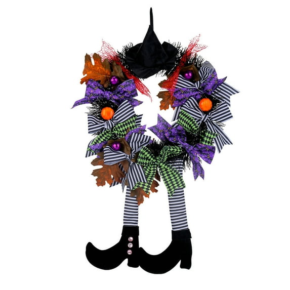 Halloween Pumpkin Wreaths for Front Door,Outdoor Fall Wreath Thanksgiving Decoration,Halloween Witch Pumpkin Wreath Door Hanging Haunted House Horror Wreath Decorative Hangings Arrangement Props
