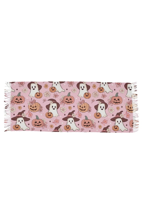 Halloween Pumpkin and Ghost Women's Cold Weather Scarves Lightweight Warm Fashion Scarves, Breathable 86.6''x30.7''
