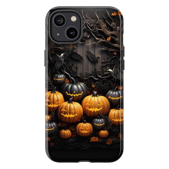 Halloween Pumpkin iPhone Case, Haunted Forest with Jack-O’-Lanterns, Dark Autumn Gothic Phone Cover for iPhone 16 15 14 13 12 11 Pro Max Mini
