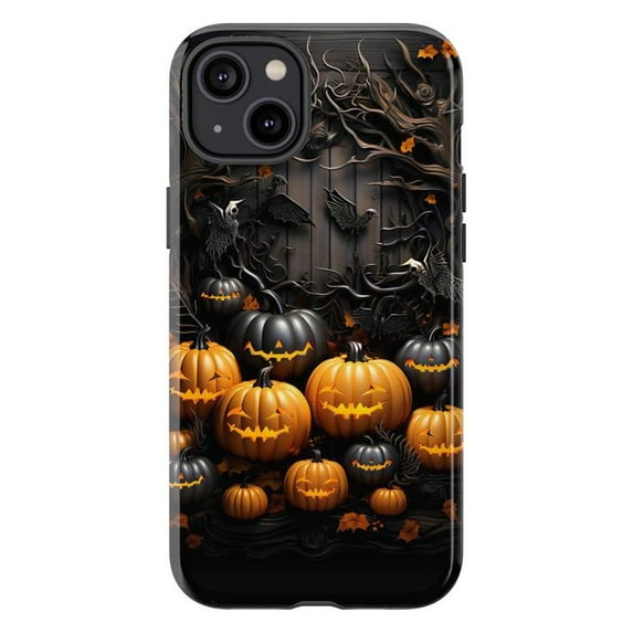 Halloween Pumpkin iPhone Case, Haunted Forest with Jack-O’-Lanterns, Dark Autumn Gothic Phone Cover for iPhone 16 15 14 13 12 11 Pro Max Mini