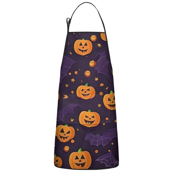 Halloween Pumpkins and Bat Webs Apron-Garden Aprons for Women with Pockets-Cotton Linen Waterproof Kitchen Cooking Gardening Aprons Adjustable for Kitchen,Cooking,BBQ and Salon 33"x27"