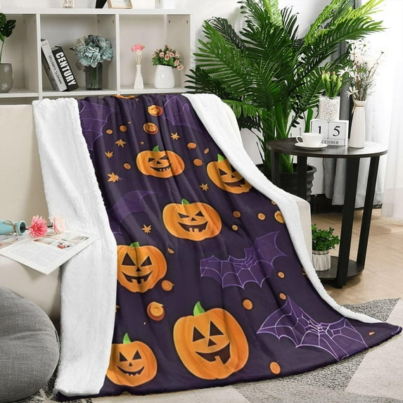 Halloween Pumpkins and Bat Webs Blanket,Comfortable Soft Lamb Wool Throw Blanket,All Season,Warm Lightweight Blankets for Sofa Bed Couch Living Room Chair,50"x60"