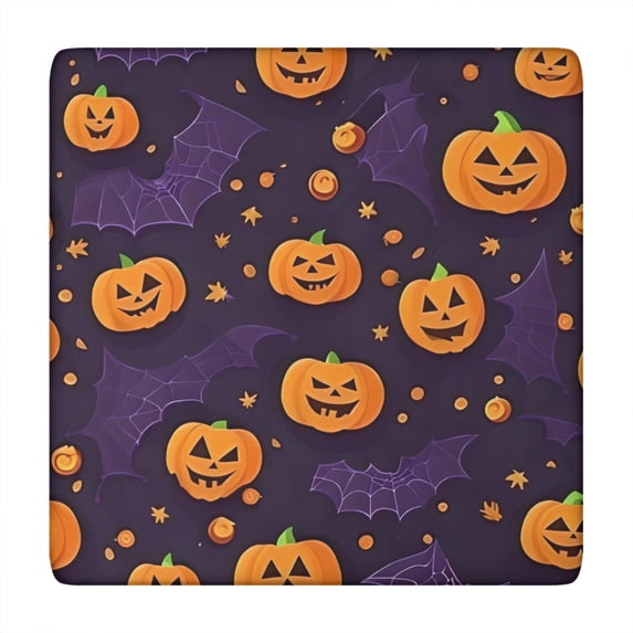 Halloween Pumpkin Bat Pattern Square Fitted Tablecloth with Elastic Edge,Square Table Cover,Washable Elastic Table Cover for Home Kitchen Party Decor 34"x34"
