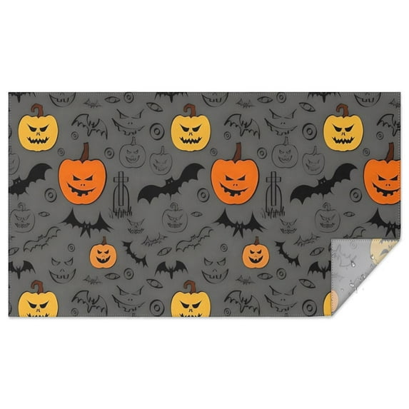 Halloween Pumpkins and Bats Rectangle Tablecloth 60"x102",Waterproof Polyester Rectangle Table Cloth, Wipeable Spillproof Polyester Tablecloth for Dining, Camping, Indoor and Outdoor