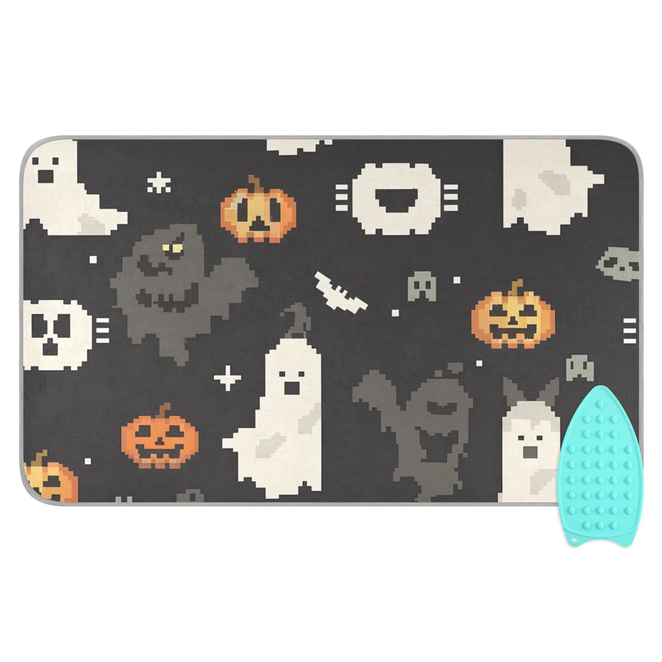 Halloween Pumpkins Bats Shadows Pixel Style Ironing Mat Blanket Portable Travel Ironing Pad Heat Resistant Pad 47.2" x 27.6”
