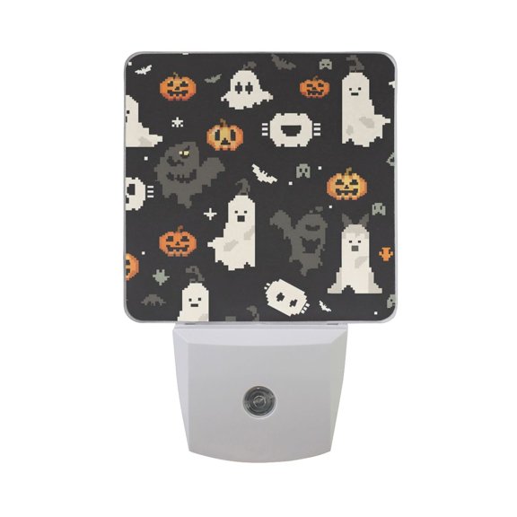 Halloween Pumpkins Bats Shadows Pixel Style LED Night Light with Smart Sensor Plug Into Wall Dusk to Dawn 2 packs