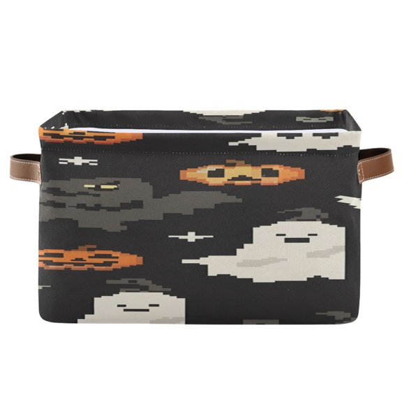 Halloween Pumpkins Bats Shadows Pixel Style Square Storage Bins with Handles Collapsible Containing Box 1 Pack