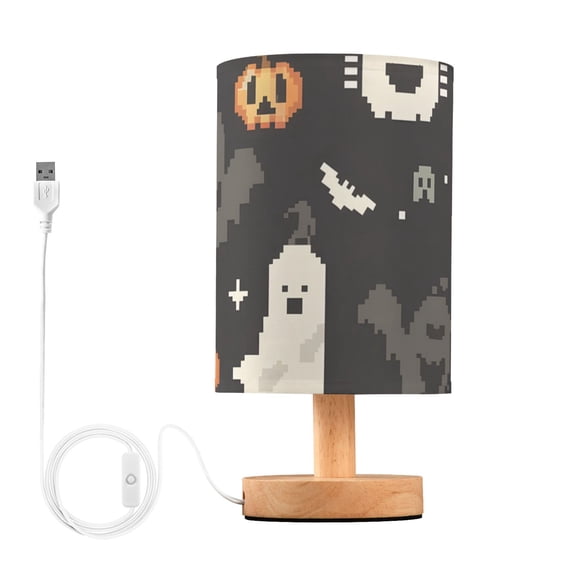 Halloween Pumpkins Bats Shadows Pixel Style Table Lamp with USB Port LED Warm Light Lamp Night Light Home Decor