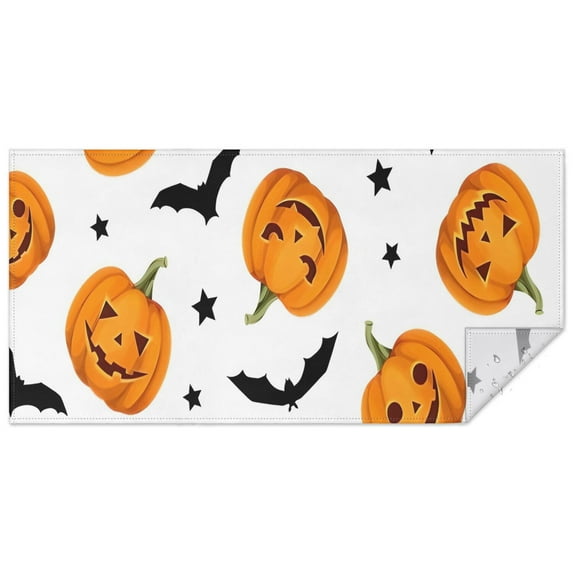 Halloween Pumpkins Bats and Stars Rectangle Tablecloth 60"x120",Waterproof Polyester Rectangle Table Cloth, Wipeable Spillproof Polyester Tablecloth for Dining, Camping, Indoor and Outdoor