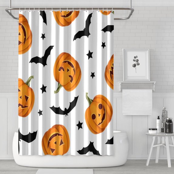 Halloween Pumpkins Bats and Stars Shower Curtain 72"x72" ,Bathroom Decorative Shower Curtains Set with 12 Hooks,Modern Waterproof Washable Shower Curtain