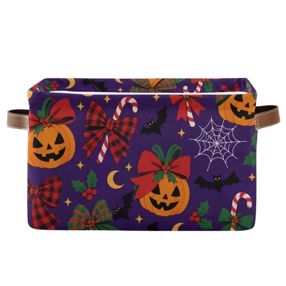 Halloween Pumpkins Bows Foldable Storage Large Fabric Storage Baskets Organizer Storage Bins with Handles for Home Office
