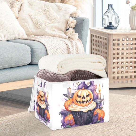 Halloween Pumpkins Candles Storage Basket Foldable Laundry Basket Shelf Kids Toy Storage Container Organizer with Handles