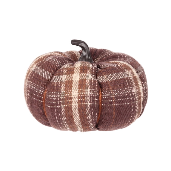Halloween Pumpkins Decoration with Fabric Material and Black Hobby, 1 Piece, Brown and Cream Plaid Design, for Dining Room Table Decor, Fall Home Decor
