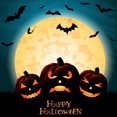 thumbnail image 1 of Halloween Pumpkins Full Moon Bats Happy Halloween Edible Icing Image Cake Topper, by Tnct., 1 of 4