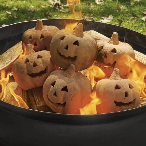 Halloween Pumpkins Fire Pits, Reusable Fire Pits Pumpkins Stoneware for Bonfire, Campfire, Realistic Fireproof Pumpkins Fire Stones for Outdoor Fireplaces, 2024 Create a Spooky Atmosphere,1PCS