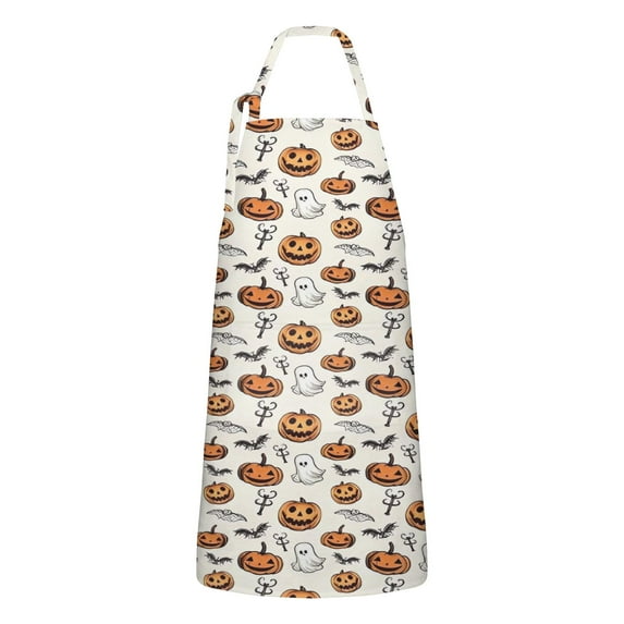 Halloween Pumpkins Ghosts and Bats Apron-Garden Aprons for Women with Pockets-Cotton Linen Waterproof Kitchen Cooking Gardening Aprons Adjustable for Kitchen,Cooking,BBQ and Salon 32"x27"