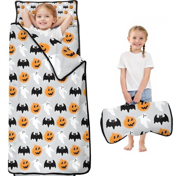 Halloween Pumpkins Ghosts and Bats Toddler Nap Mats for Kids Preschool,60"x20" Sleeping Mat Bag or Kids,Toddler Sleeping Bag,Toddler Nap Mat or Daycare