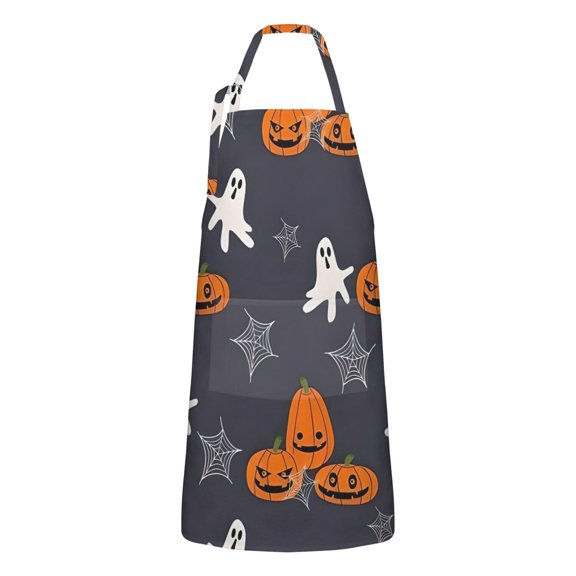 Halloween Pumpkins Ghosts and Spider Webs Apron-Garden Aprons for Women with Pockets-Cotton Linen Waterproof Kitchen Cooking Gardening Aprons Adjustable for Kitchen,Cooking,BBQ and Salon 32"x27"